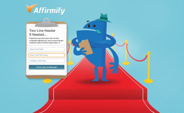 Screenshot from Affirmify: mockup of signup page