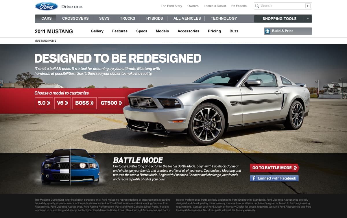 Screenshot from Ford Mustang: the home page