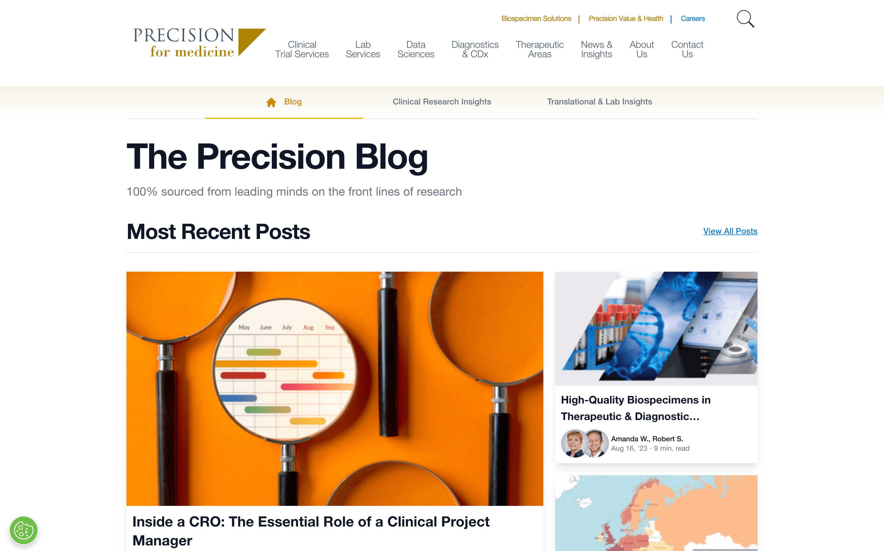 Screenshot from Precision for Medicine: the blog home page