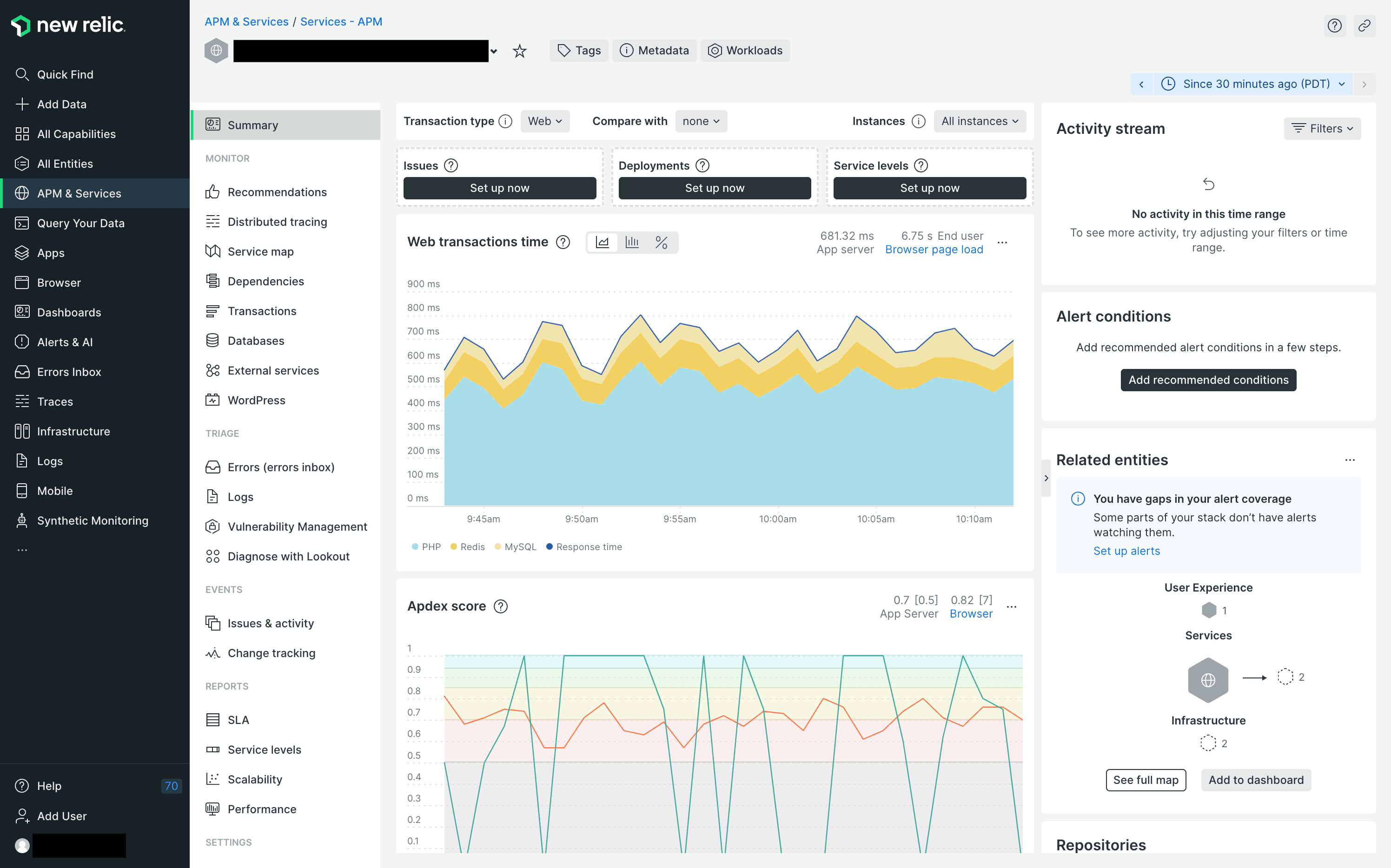 Screenshot from Precision for Medicine: application performance monitoring via New Relic