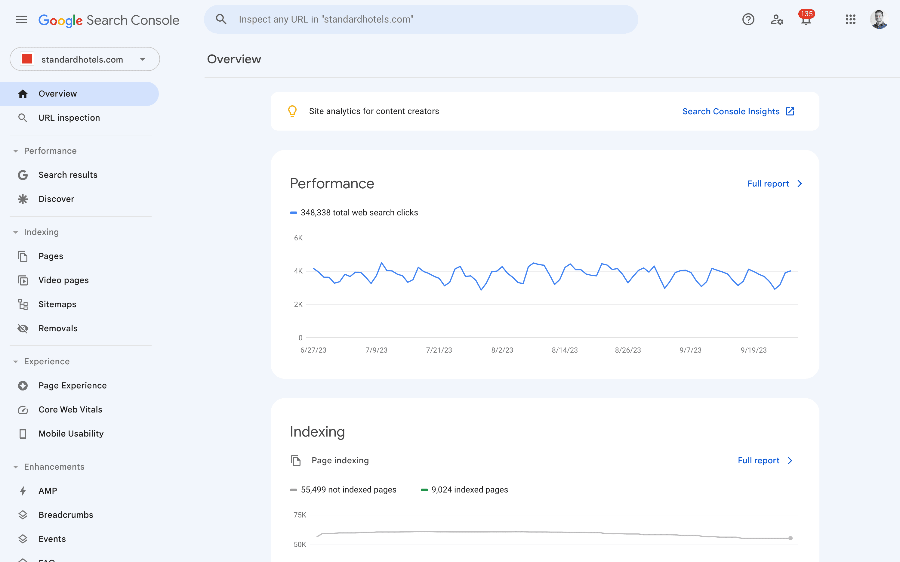 Screenshot from The Standard: technical SEO maintenance via Google Search Console