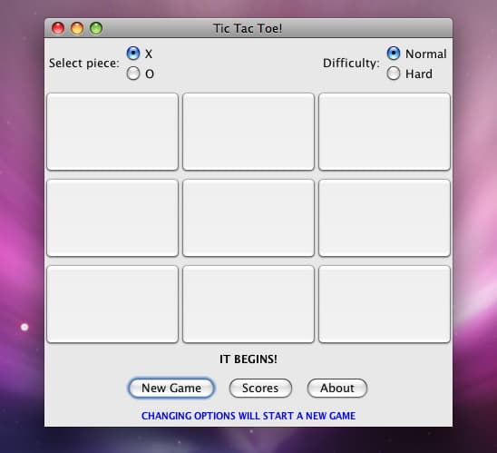 Screenshot from Tic Tac Toe: the new game state