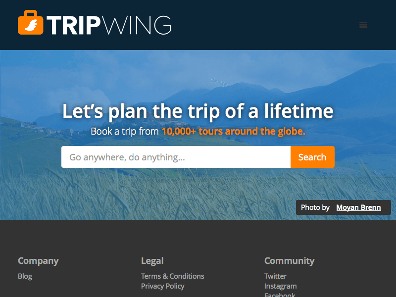 Screenshot from Tripwing: the home page